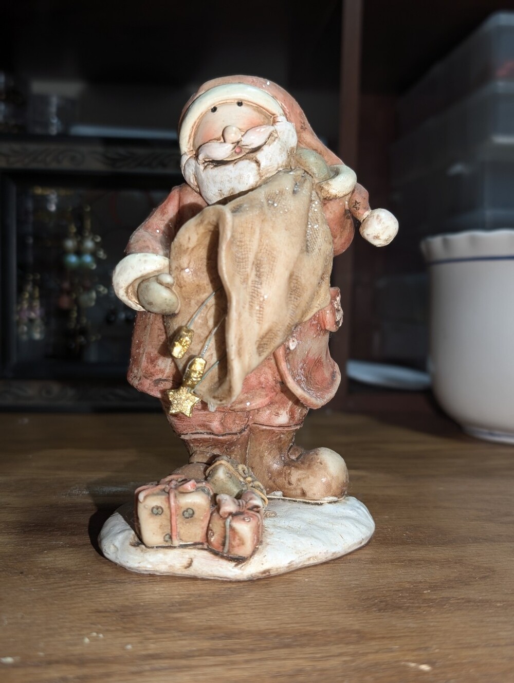 Handcrafted Rustic Red Santa Figurine Holiday Decor